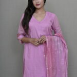 Soft Lilac PINK FLORAL Pure Chanderi Silk suit set