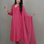PINK Knot work  Pure Chanderi Silk suit set