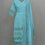 Pastel Turquoise FLORAL Pure Chanderi Silk suit set