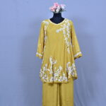 Yellow thread embroidered  festive coord set
