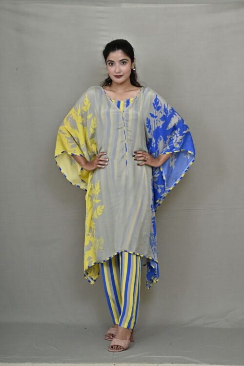 Azure Bloom Kaftan Contemporary Coord set