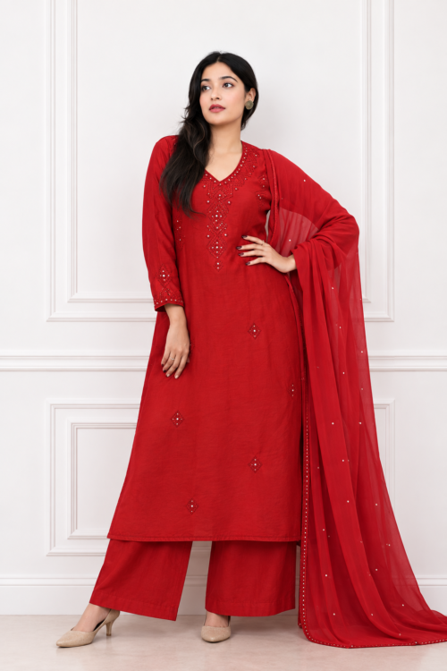 Crimson Red French knot Suit set