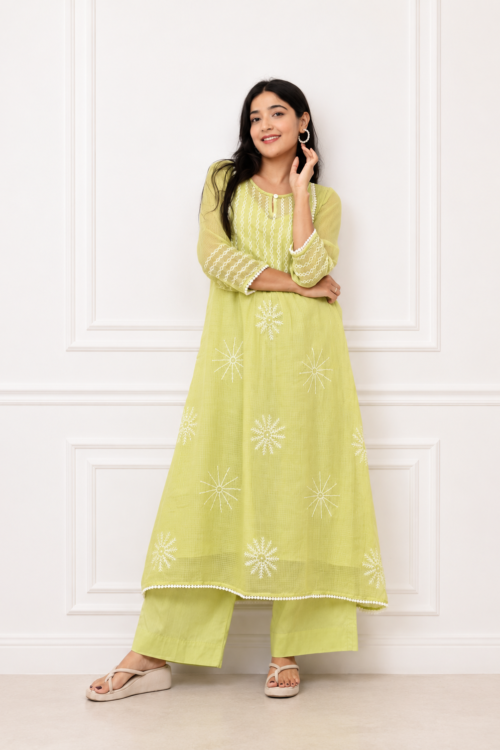 Mint Lime - Handblock Printed Kota Doriya Coord Set
