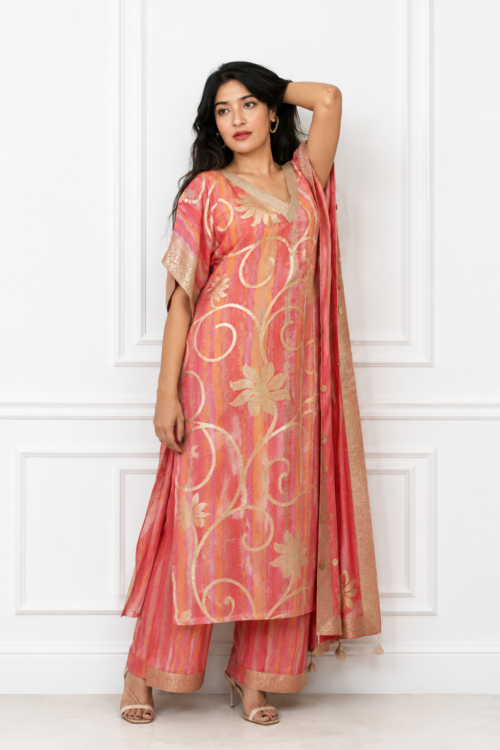 Coral Blush indo-contemporary Kaftan Coord