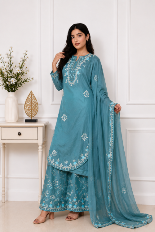 GOTA PATTI SHARARA SET Aqua Blue